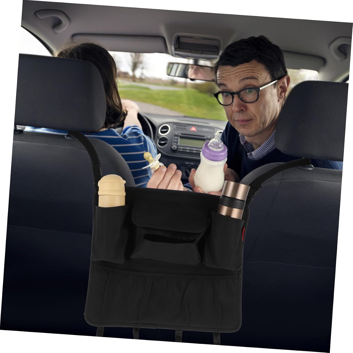 1pc Car Backseat Storage Organizer Multifunctional Car Bottle Pocket Multiple Pockets for Travel Essentials Auto Seat Back Organizer for Clean and Tidy Interior Classic Black