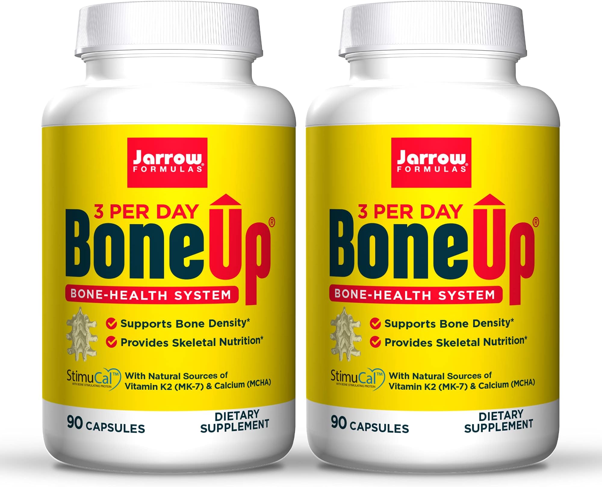 Jarrow Formulas BoneUp Three Per Day - 90 Capsules, Pack of 2 - Micronutrient Formula for Bone Health - Includes Natural Sources of Vitamin D3, Vitamin K2 (as MK-7) & Calcium - 60 Total Servings