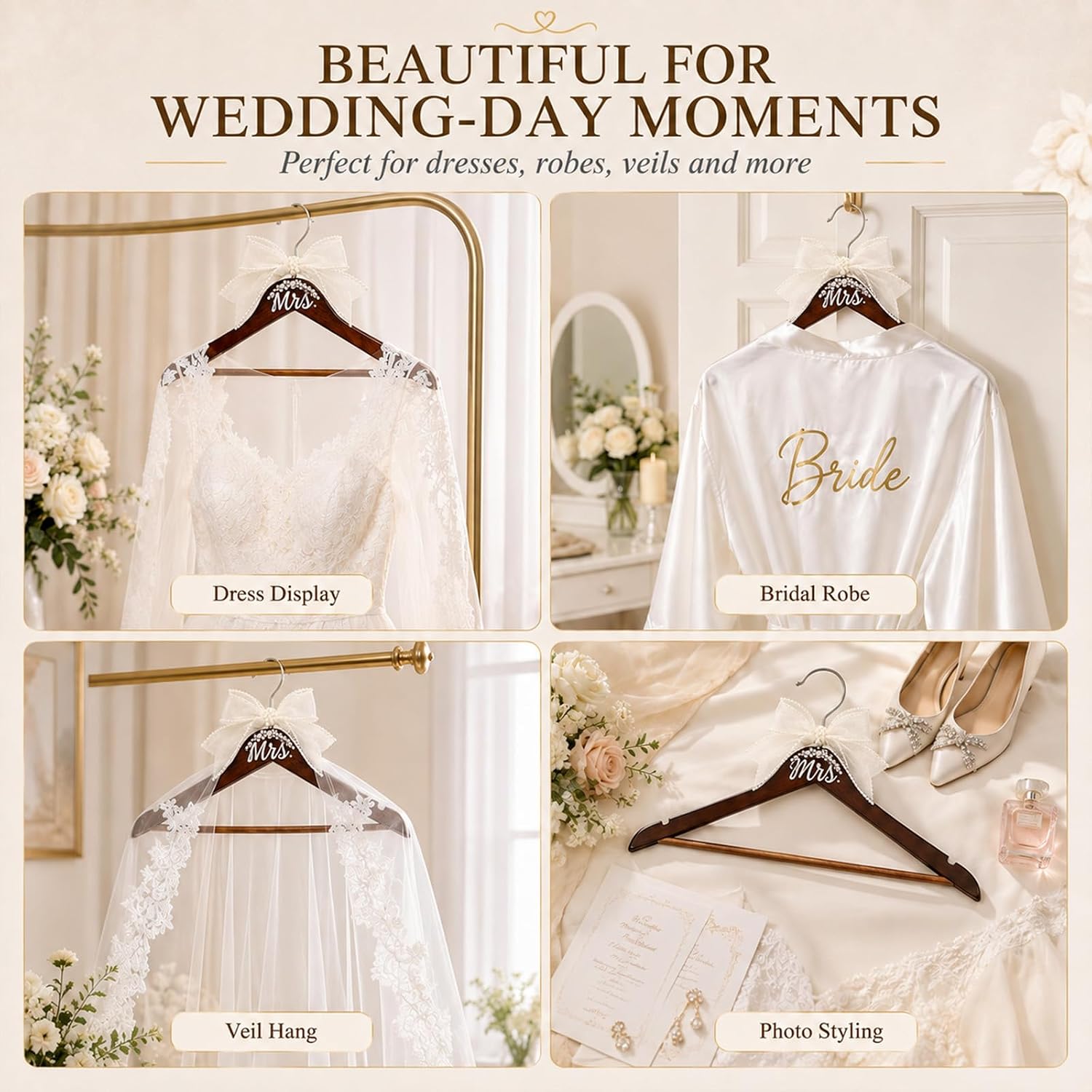 Wedding Dress Hanger for Bride, Wooden Mrs Bridal Hanger, Walnut
