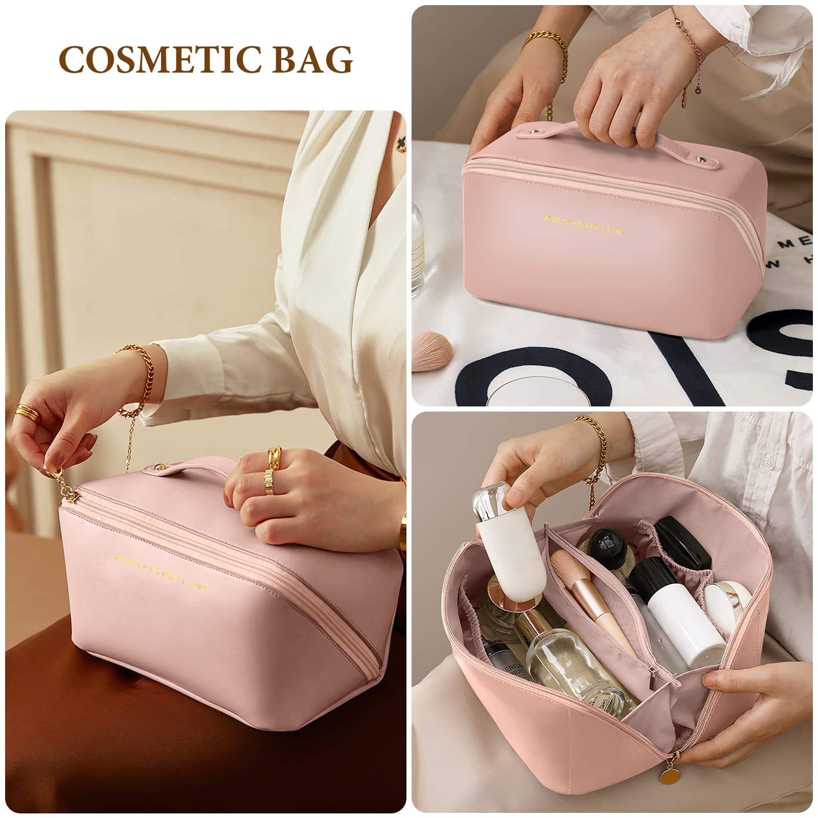 Aucuu Borsa Cosmetica da Viaggio, Beauty Case da Viaggio Donna, Borsa da Viaggio per Cosmetici, Borsa Cosmetica da Donna in Morbida Pelle PU, Borse da Toilette Impermeabile Portatile