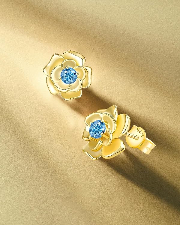 14K Gold Plated December Tanzanite Rose Stud Earrings, Hypoallergenic with 925 Sterling Silver Posts, Birthstone Jewelry for Women, Dainty Anniversary Birthday Gifts by Zylvoyia - Image 2