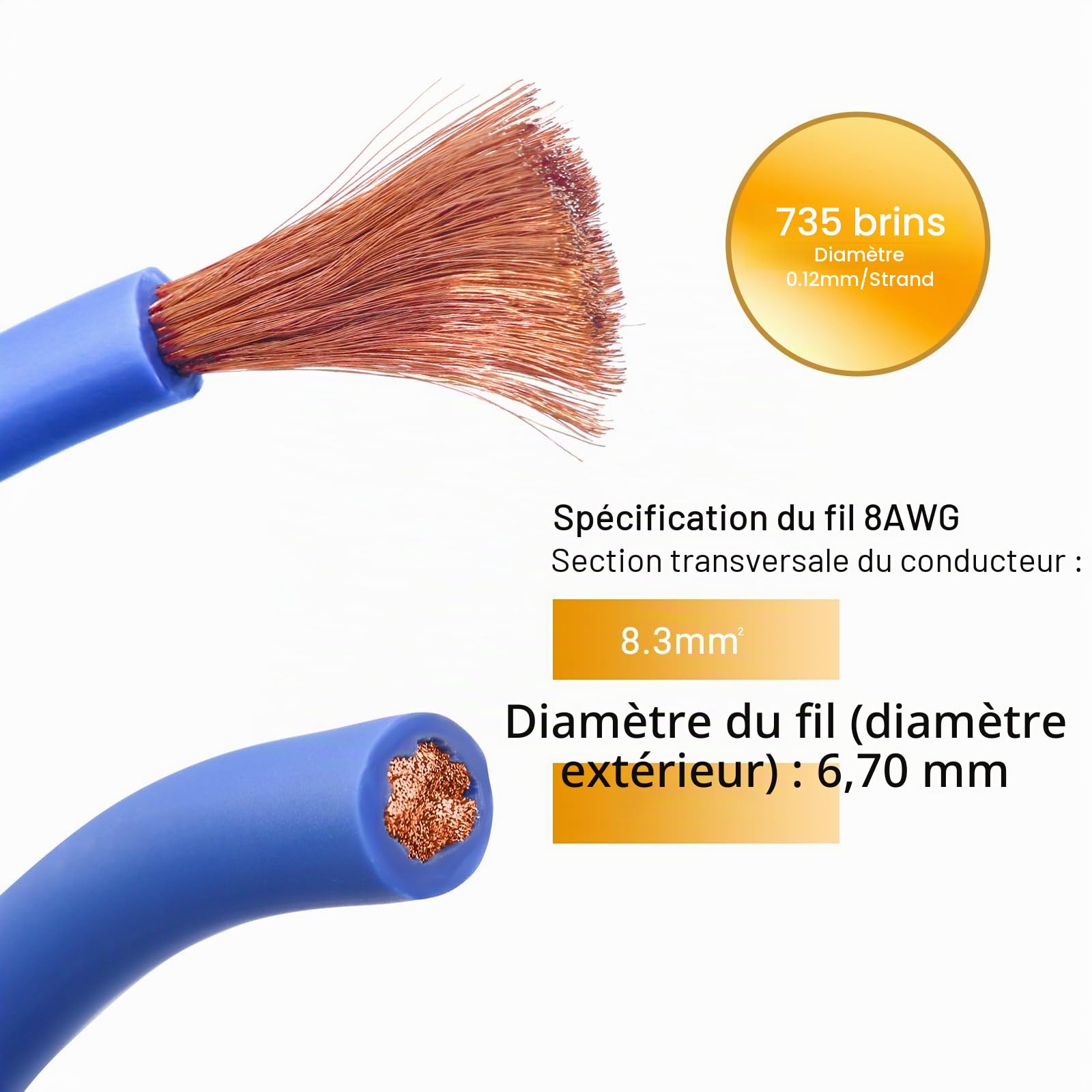 RECOIL RCK-8 Kit de Câblage Complet Amplificateur Voiture 8 AWG (10mm²) – Câble Audio RCA OFC + Alimentation CCA, Kit Câbles pour Ampli Basses, Compatible La Plupart des Voitures