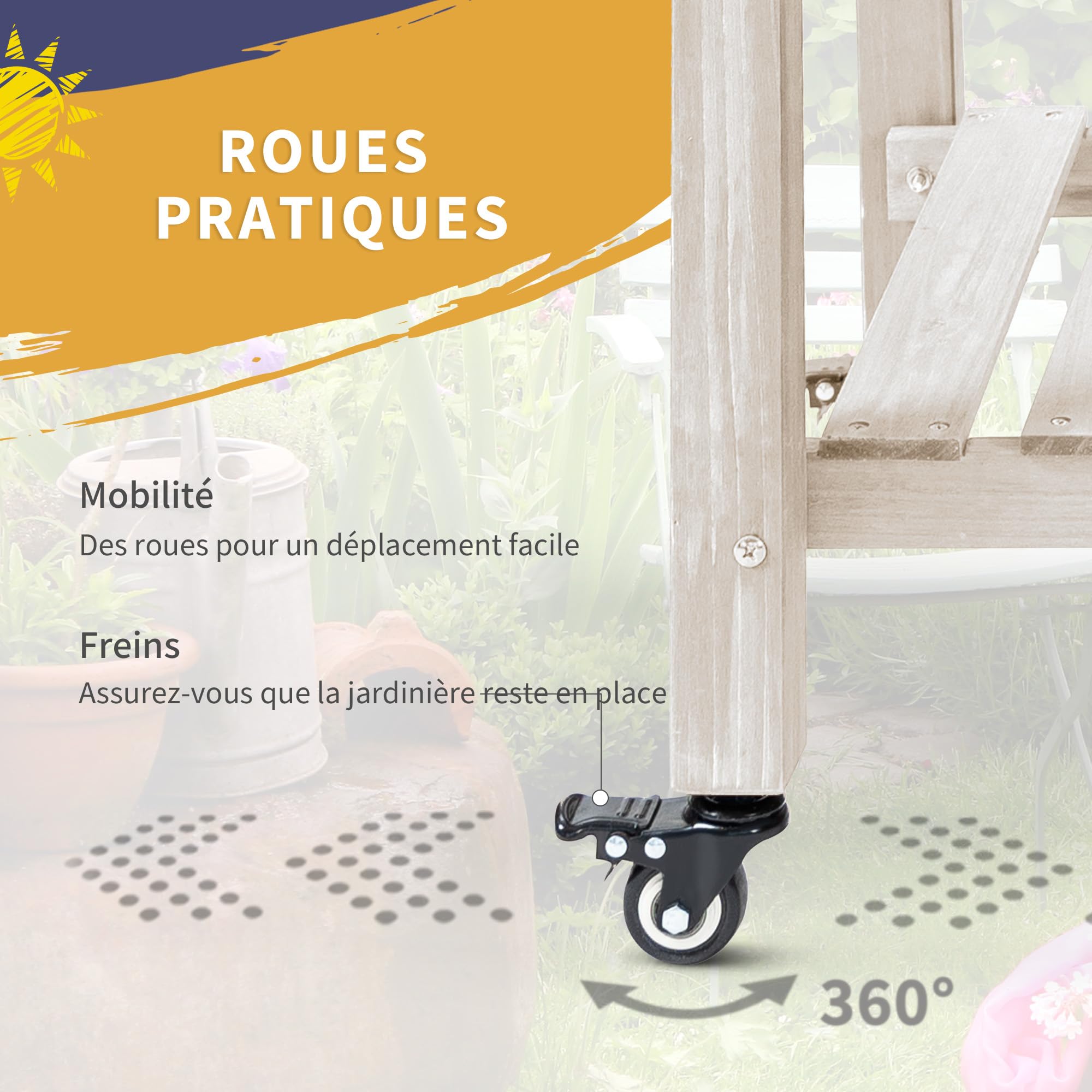 Outsunny Jardinière sur Pied - Potager sur roulettes - étagère, Tablette Rabattable, Inserts d'irrigation, Feutre de Drainage Inclus - Bois Sapin pré-huilé dim. 123L x 54l x 87H cm