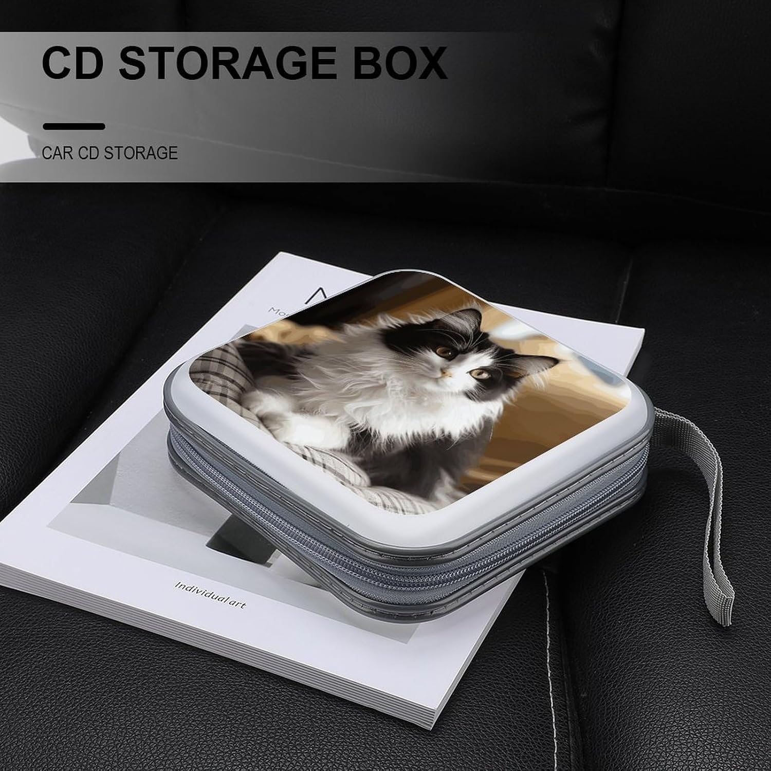 White And Black Kitten Sitting CD Case Binder for Travel Car DVD Storage Case DVD Storage Bag with Handles Cover CD Storage Binder for Blu-ray Movie Music Audio Disks 40 Disc Units