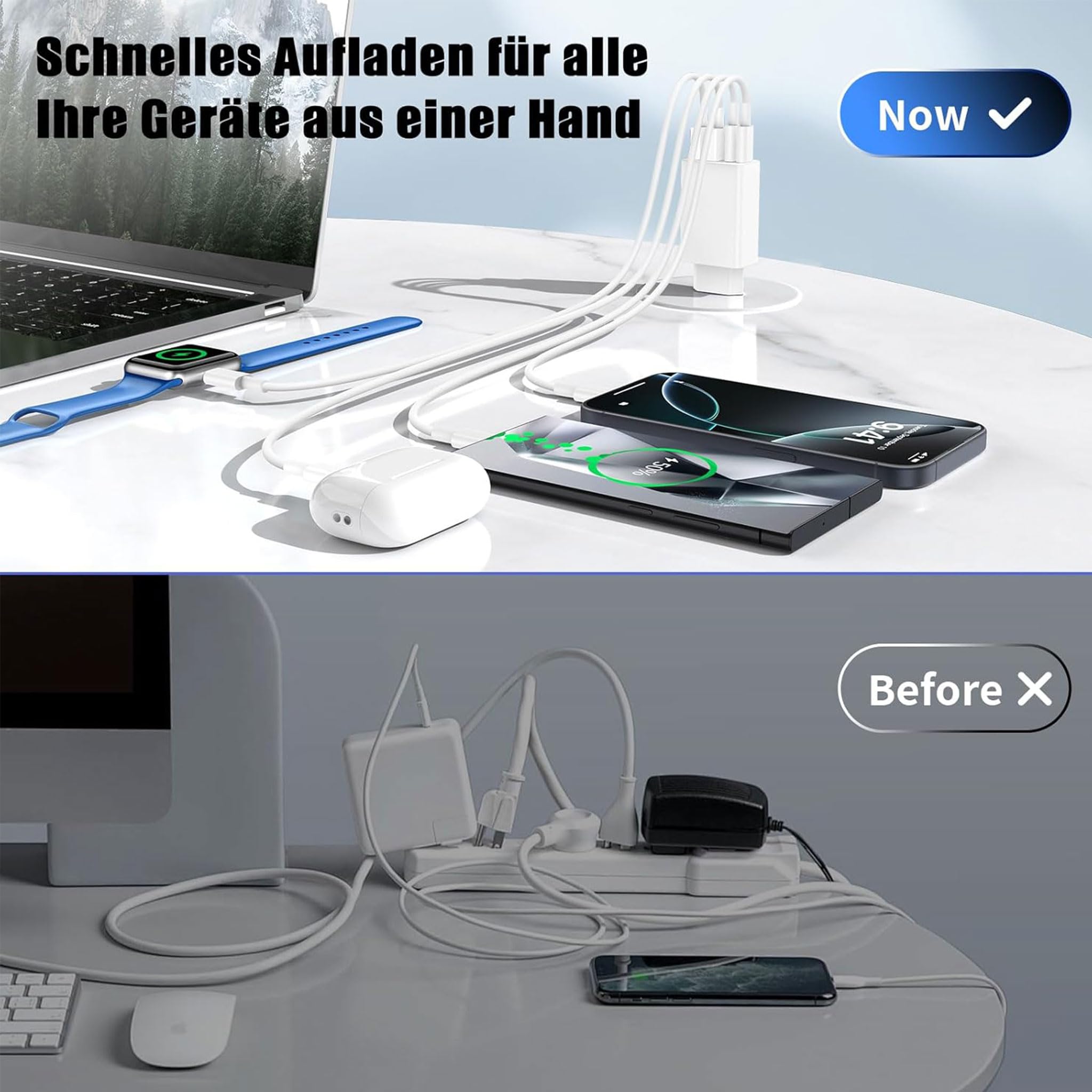 Meervoudige USB-C-oplader, 220 W, 6-poorts laadstation[4 USB C 2 USB A] hub snelle compacte