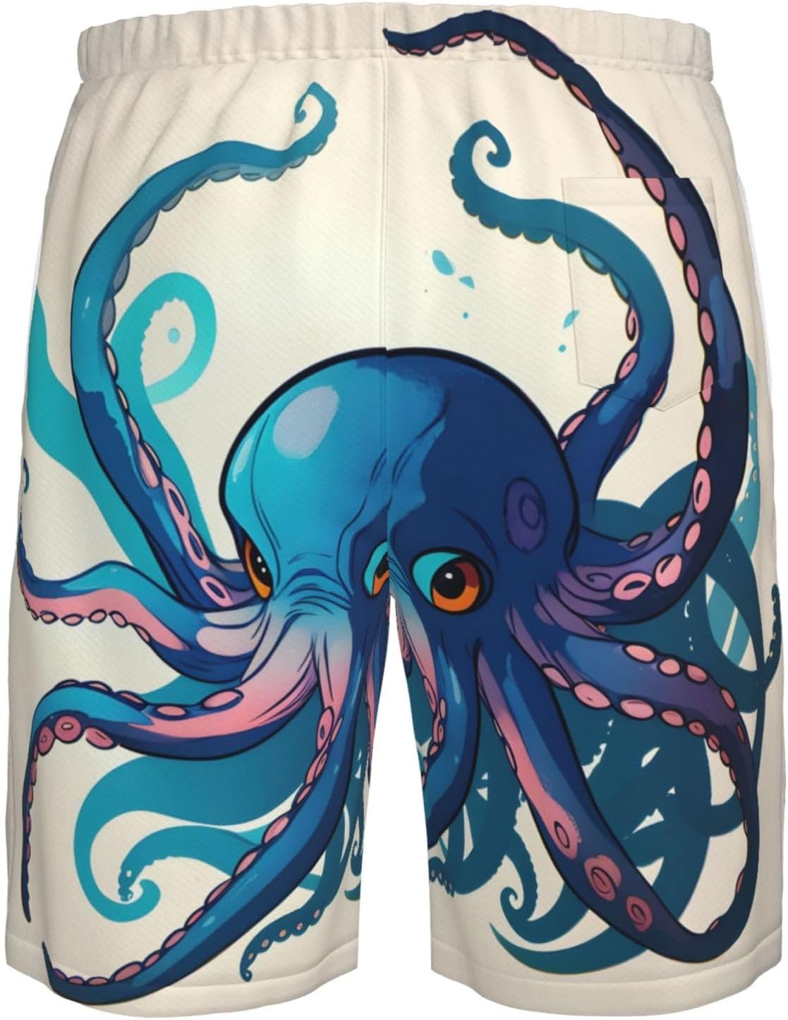 Blue and Purple Octopus Print Men's Quick-Drying Shorts Casual Beach Pants Stretch Waist Shorts and Pockets