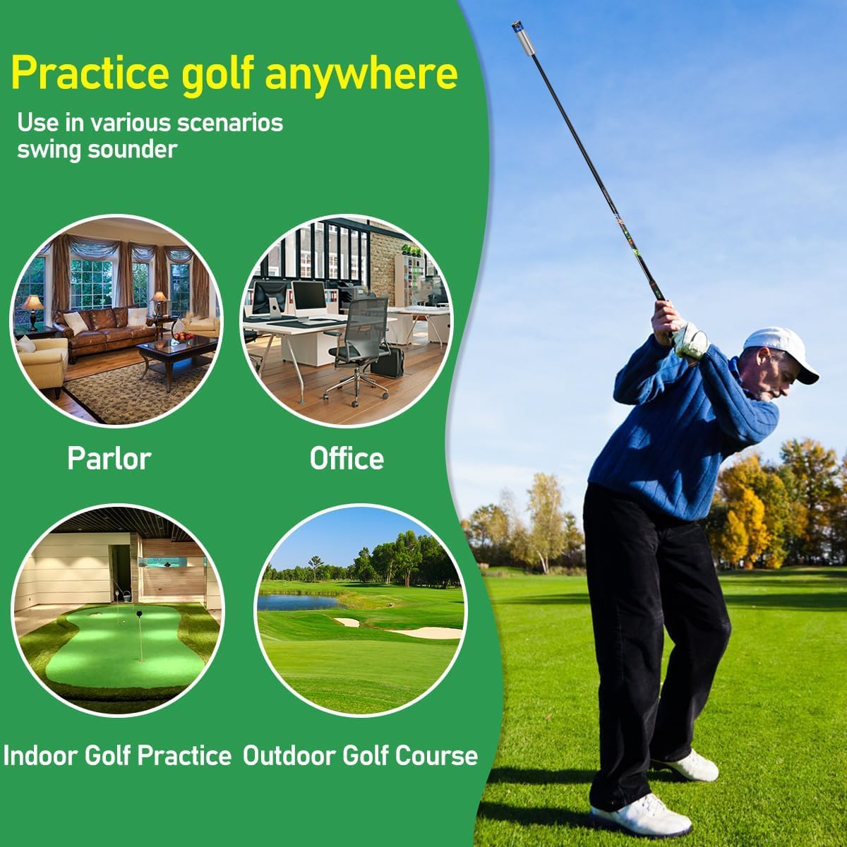 SWINGTEK Accessoire d'entraînement au swing de golf pour entraînement en intérieur, bâton d'échauffement améliorant le rythme, la prise, la flexibilité, l'équilibre, le tempo et la force avec 2 poids