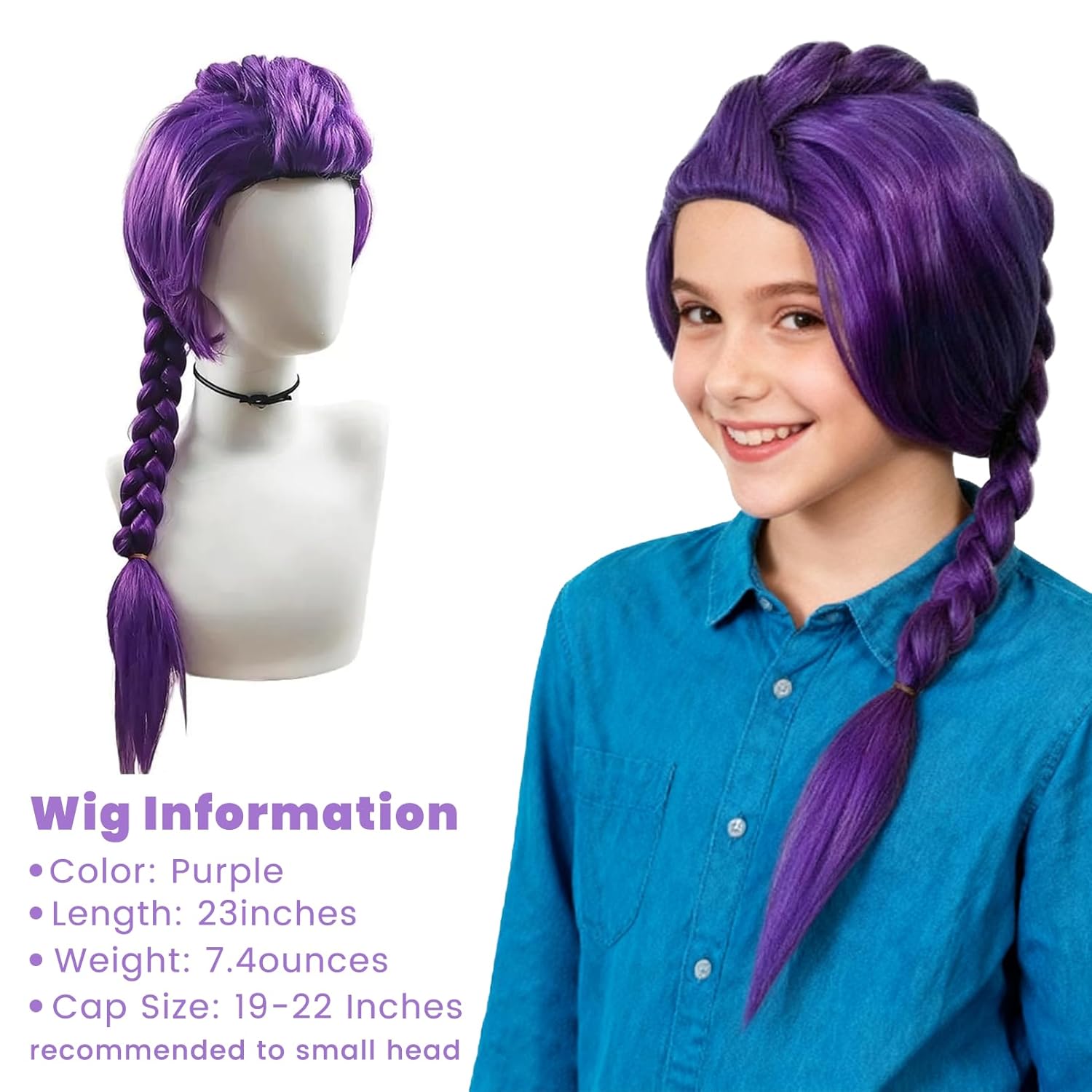 ONLOOKERS 23/35 Inches Long Purple Braided Wig, Girls Anime Cosplay Hair Extensions for Halloween Costume Party (Purple, 23 Inch)