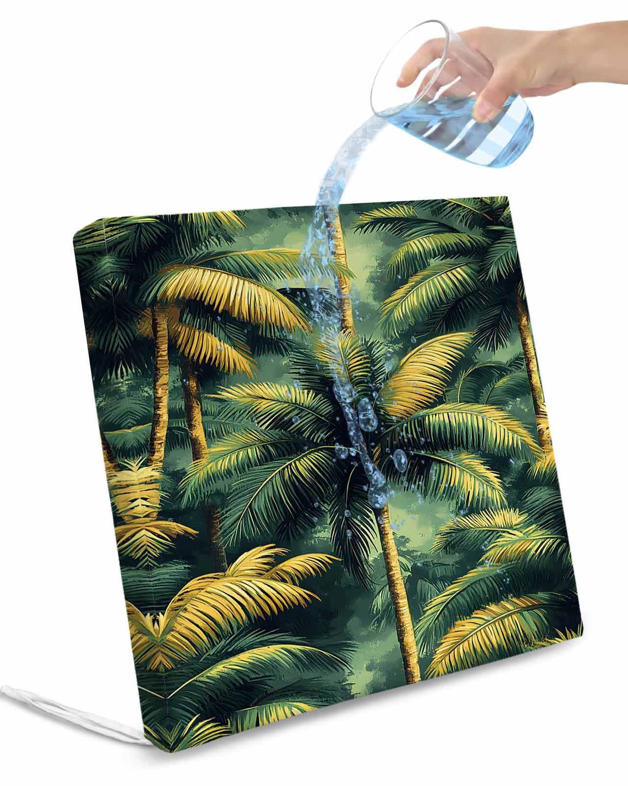 2 Pack Palm Trees Waterproof Cushion Covers with Ties, Outdoor Patio Chaise Lounge Chair Seat Cushion Slip Covers Replacement(Only Cover) Summer Green Nature Forest Scenery 24