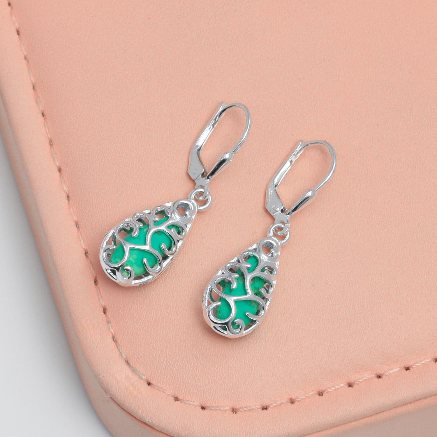 LeCalla 925 Sterling Silver Filigree Dangle Drop Leverback Earrings for Women | Long 925 Silver Dangle Leverback Earrings Hypoallergenic Filigree Tear drop Earrings Jewelry