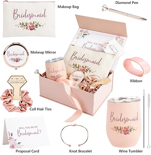 Miniatura 2 de CARAKNOTS Regalos de propuesta de dama de honor, caja rosa para damas de honor, regalo para boda, novia, despedida de soltera, fiesta, vaso de vino