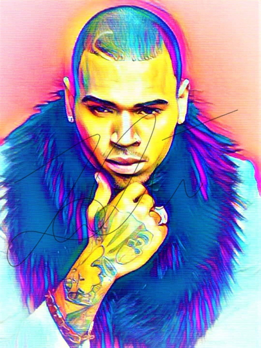 Chris Brown Abstract Drawing Print Poster Hand Drawn Pop Art Vibrant Painting #CHRISBROWN_ABSTRACT1