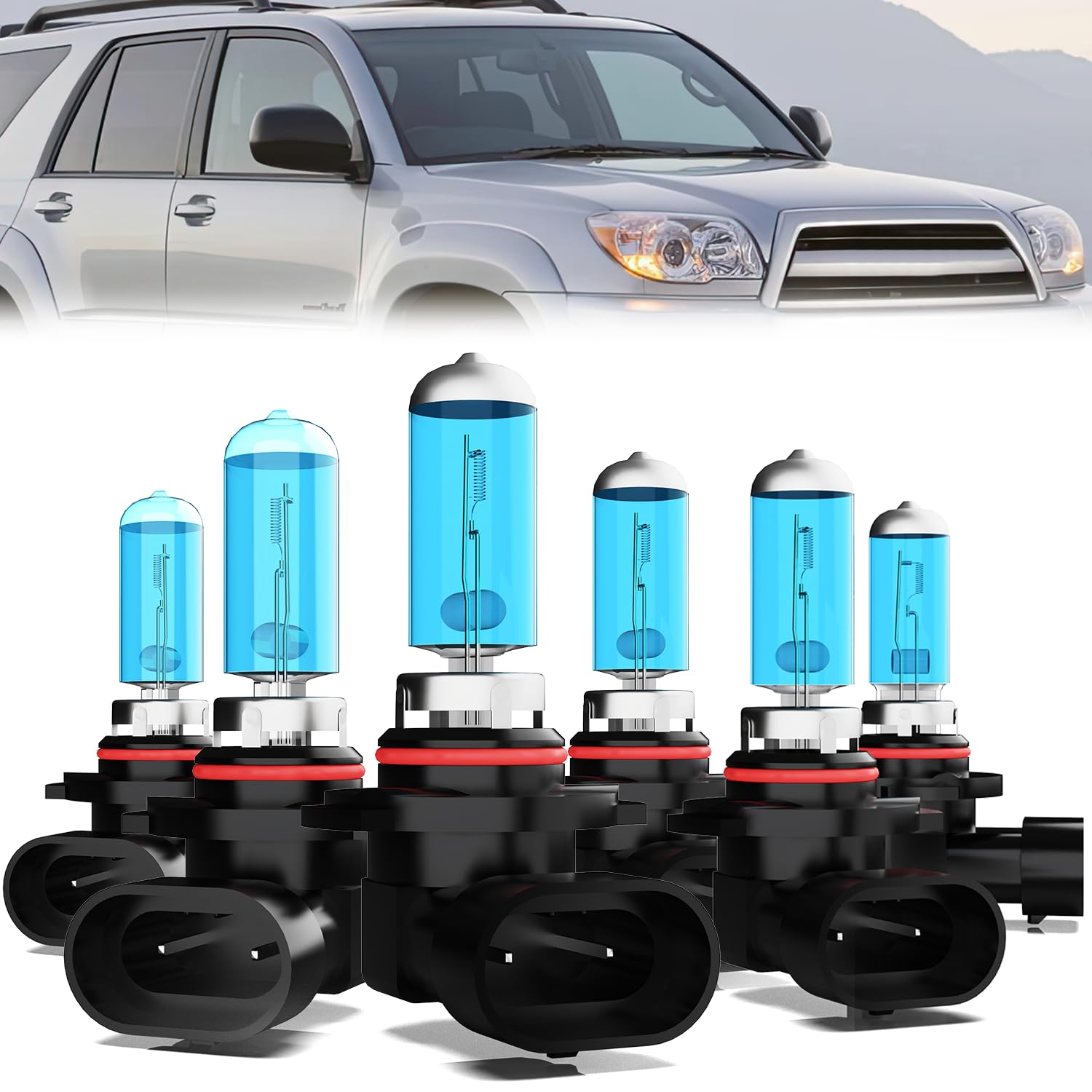 Headlight Bulbs Fit For Toyota 4Runner 2003-2005, 9005 High Beam + 9006 Low Beam + 9006 Fog Lights Halogen Light Bulb, Super Bright 6000K White, Plug and Play, Pack of 6