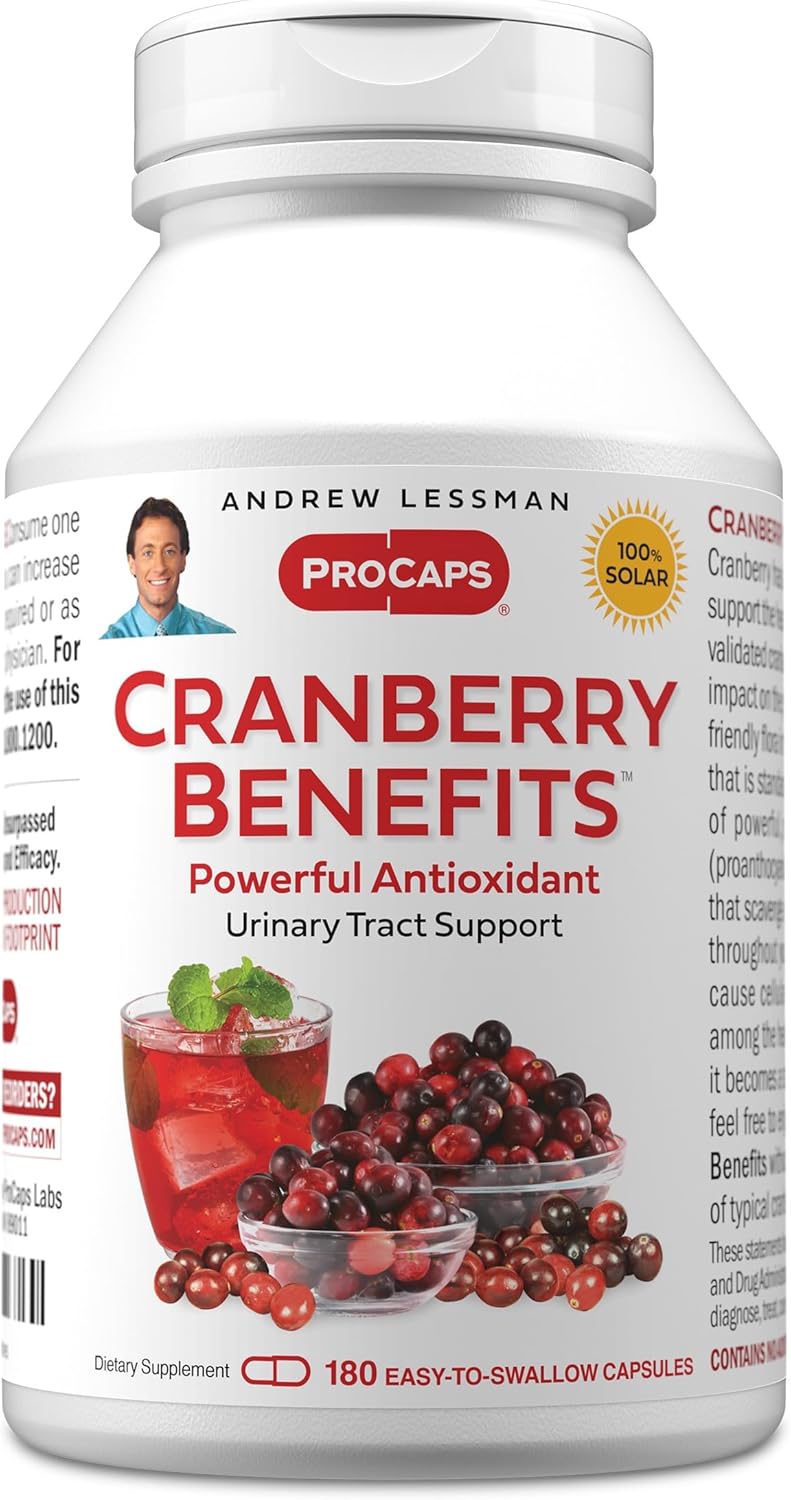 ANDREW LESSMAN Cranberry Benefits - 180 Capsules - Supports Bladder, Kidney and Urinary Tract Health. High Potency Standardized Extracts of Cranberry Fruit, Small Easy to Swallow Capsules
