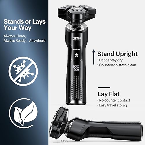 Miniatura 8 de Maquinilla de afeitar eléctrica impermeable para hombres, afeitadora giratoria inalámbrica de 3 cuchillas en húmedo y seco con cabezales flotantes,