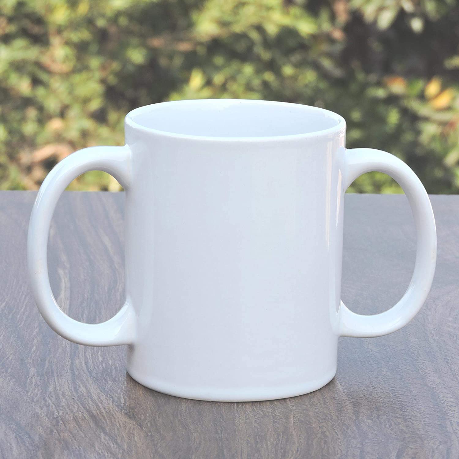 ANCIENTIMPEX Taza de cerámica de doble asa (2 asas) para un agarre seguro, 350 ml, color blanco