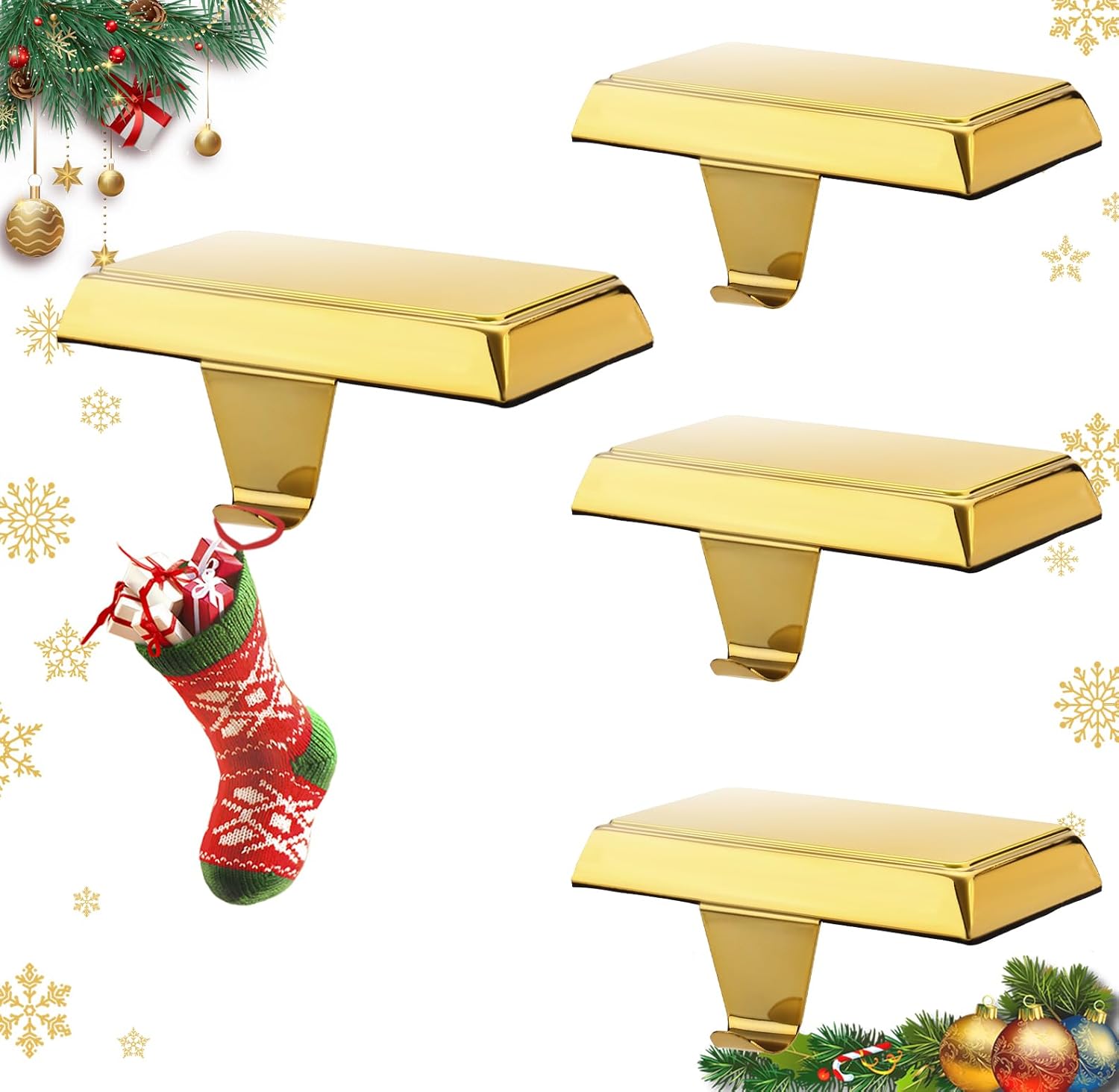Stocking Holders for Mantle Set of 6, Metal Christmas Stocking Holder, Weighted Stocking Hangers with Non-Slip Protective Pad, Mantle Garland Hanger for TV Stand | Staircase | Dresser