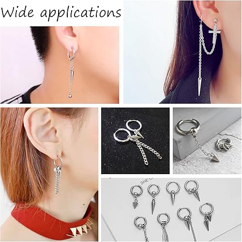Miniatura 7 de UNICRAFTALE 24 colgantes hipoalergénicos de 4 tamaños de espiga de acero inoxidable plateado, estilo punk, dijes con patrón de cono para collares de