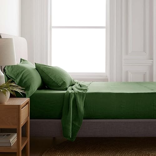 Miniatura 6 de Talasily Sábanas de lino California King, sábanas de lino de 4 piezas de algodón transpirable, sábanas de mezcla de lino y algodón para todas las