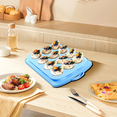 Miniatura 6 de FEOOWV Porta magdalenas 2 en 1 con tapa, portador rectangular para tartas, contenedor de almacenamiento portátil grande para almacenar 12 cupcakes o