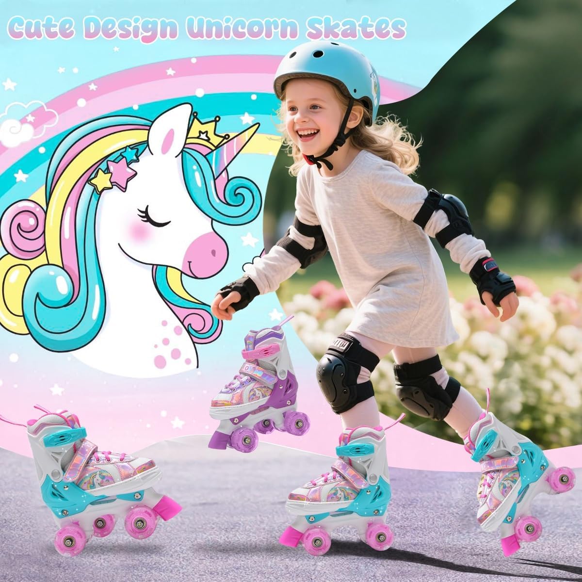 Roller Skates Girls, Roller Skates Children, 4 Sizes, Adjustable Roller Skates with 8 Flashing Wheels for Boys, Girls, Beginners
