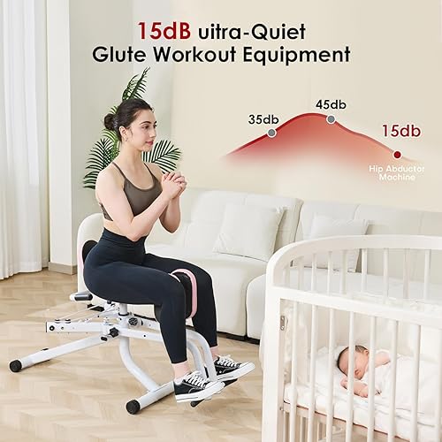 Miniatura 7 de Ocdin Máquina Abductora y Aductora de Cadera para Gimnasio en Casa, Sistema de Entrenamiento de Muslo Interno y Externo y Glúteos Blanco
