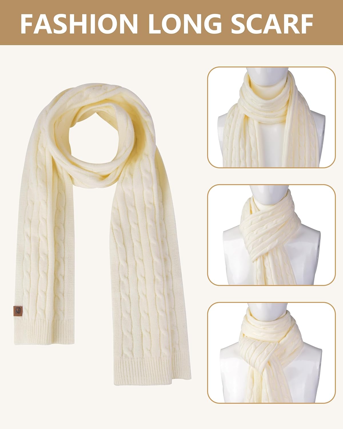 GADIEMKENSD Winter Beanie Scarf Gloves Set, Keeping Warmth, Cable Knit Design, Sensitive Touchscreen Fingertips - Image 5