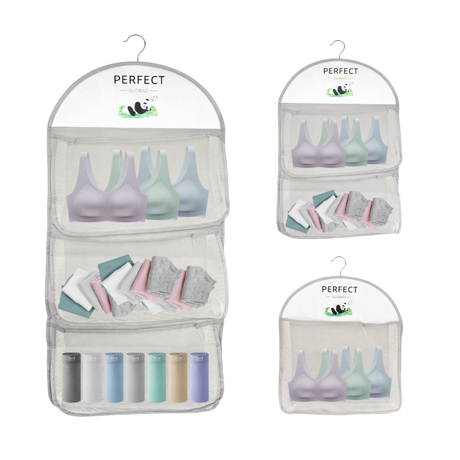 CheurYae Hanging Wardrobe Storage Organiser,Underwear Storage Mesh Bag,Bra Underwear Socks Ties Organiser with Large and Deep Pockets