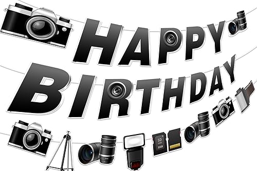 Decoración de fiesta de cumpleaños para fotógrafo, guirnalda con temática de fotografía, pancarta de feliz cumpleaños, guirnalda de cámara para