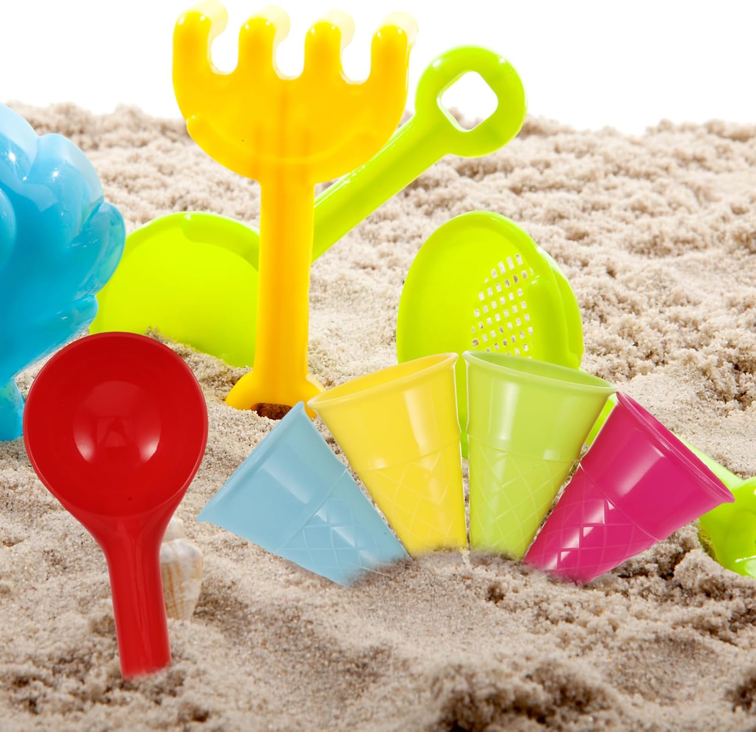 SEWACC 5pcs Plastic Sand Ice Cream Cones and Scoop Kids Sand Mold Set Seaside Play Beach Toys for Outdoor Seaside (Random Color) (Pack of 2) image 2