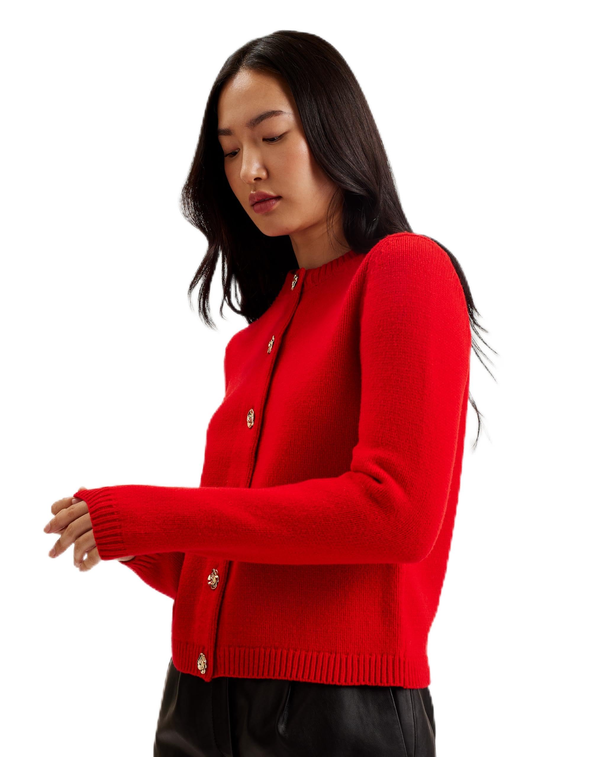 WMK-JAYCEY-Rose Button Crew Neck Cardigan
