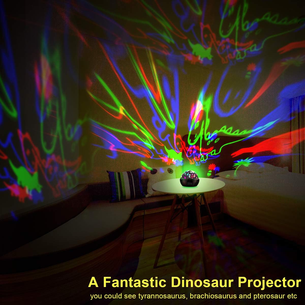 iAVO Dinosaur Projector Lamp with Projection Mode and Night Light Mode. 360° Rotation LED Night Lights with 9 Colors, Black