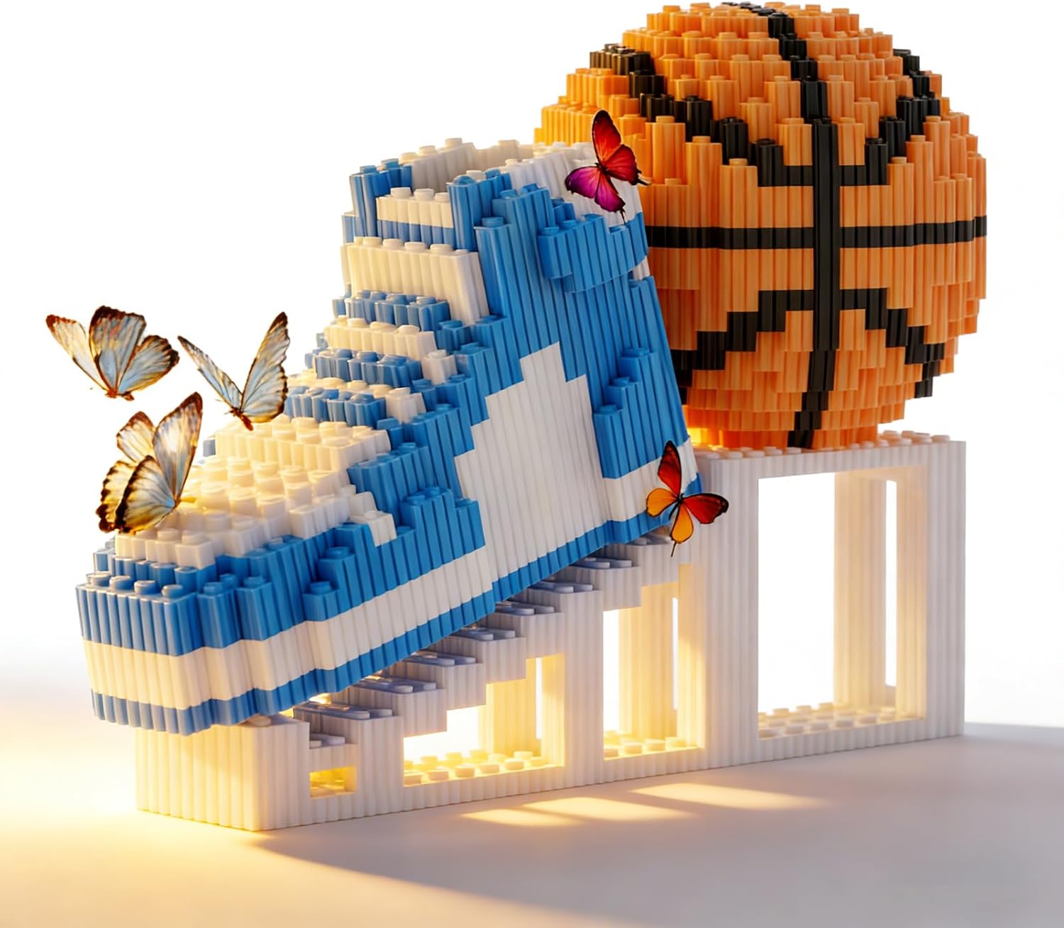 Basketball with Sneaker Micro Building Block Set, Large Realistic Basketball with Shoes Stand STEM Building Bricks, Sport Basketball DIY Model Enthusiasts Easter's Day Gifts for Teen, Adult