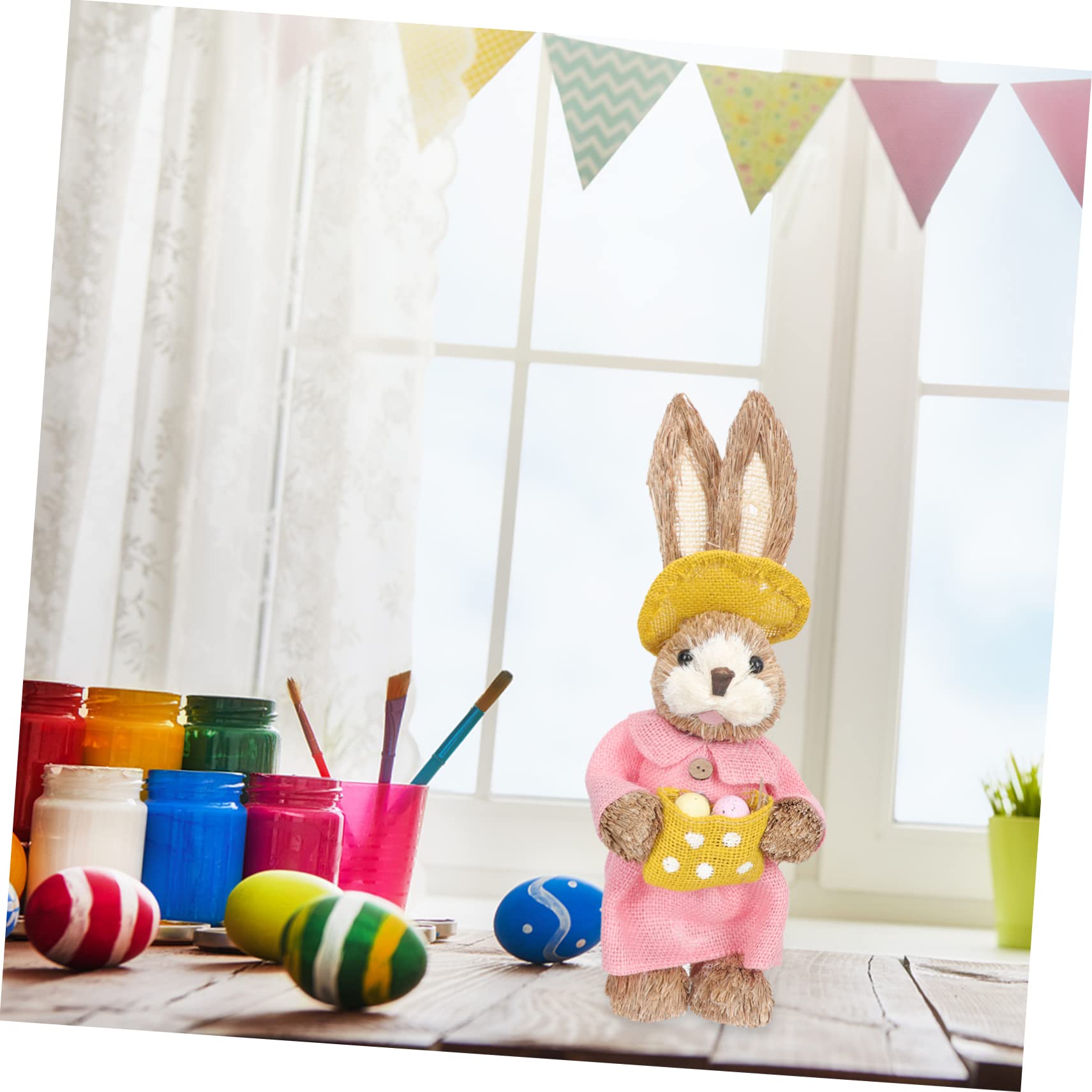 Cabilock 4pièces Décoration De Pâques Paille Ornements De Lapin pour Décor De Jardin Maison Accessoire Charmant pour De Fête