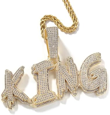 Iced Out Custom Name Necklace Chain Personalized Initial Letter Pendant Necklace Hip Hop Letter Pendant Charms with Tennis Chain Customized Nameplate Jewelry Gifts for Men Women