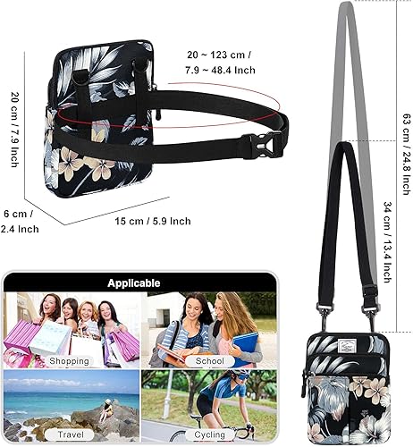 Miniatura 3 de KAMO Bolso multifuncional del teléfono un hombro bolso de la cintura del teléfono bolso diagonal de la cruz, negro, (Black-Flowers), talla única ,