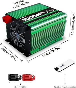 LVYUAN 3000 Watt Pure Sine Power Inverter 12V to 110V 120V DC to AC Converter with 4 AC Outlets, LCD Display, USB Charge Port, Remote Control for Home RV Vehicle Outdoor Camping Car Power Inverter