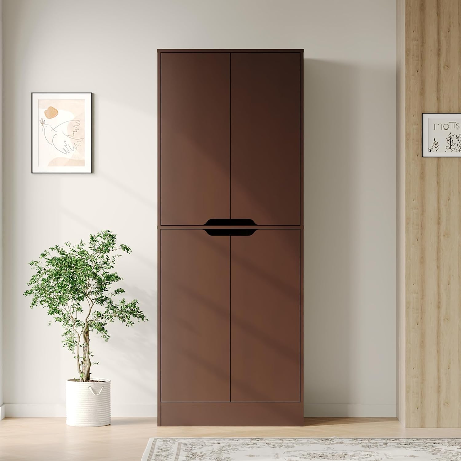 Housoul 71" Tall Freestanding Pantry Storage Cabinet, 4 Doors Larder Cupboard with Adjustable Shelves, Kitchen Hutch for Kitchen & Dining Room, Walnut