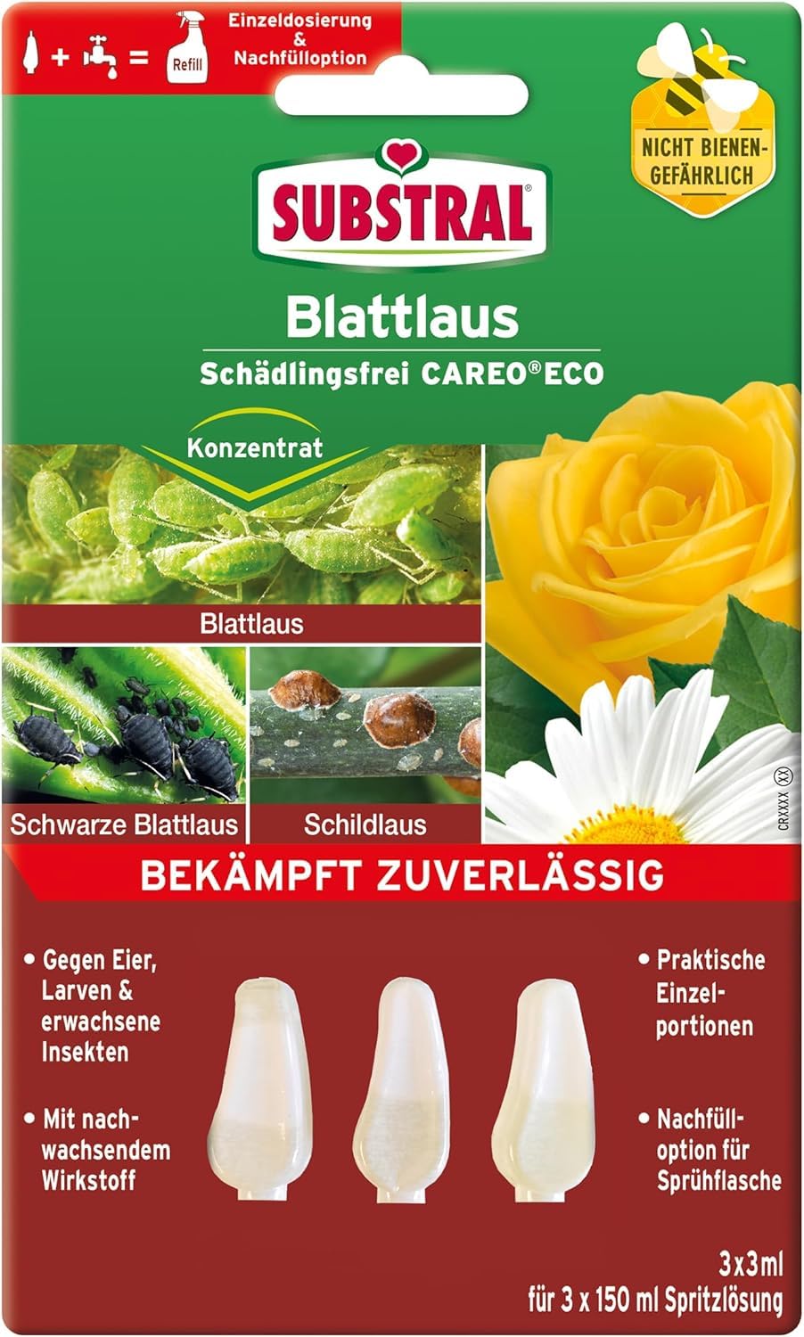 Substral Blattlaus Schädlingsfrei Careo Eco Konzentratkapseln, 3 St., gegen Blattlaus, Spinnmilbe, Weiße Fliege, Gallmilbe und Schildlaus, bekämpft auch Eier & Larven
