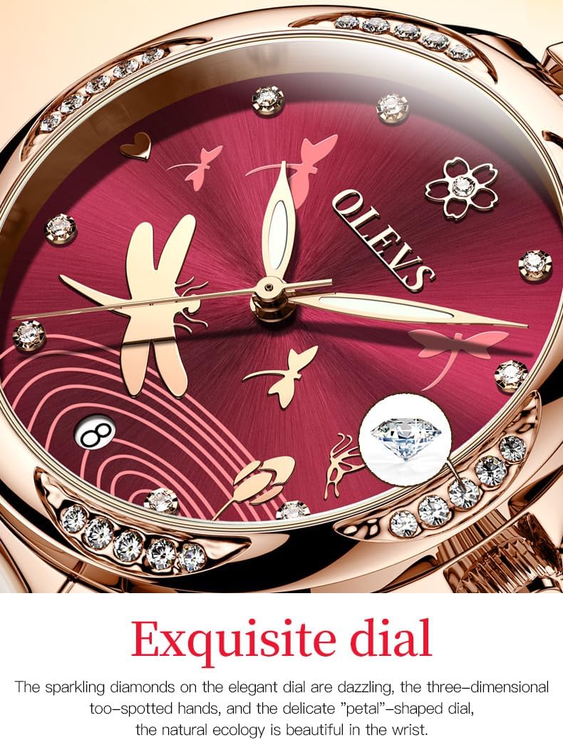 OLEVS Watches for Women Automatic Mechanical Self Winding Rose Gold Ladies Watch Diamond Dress Ceramic Bracelet Waterproof Female Wrist Watch - Image 7