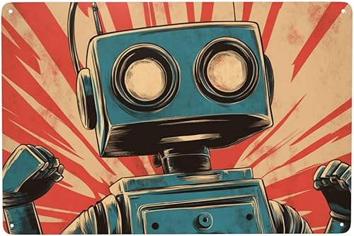 Letreros metálicos de robot de juguete vintage, decoración de pared elegante, para sala de estar, oficina, estudio, cafetería, hojalata, placa