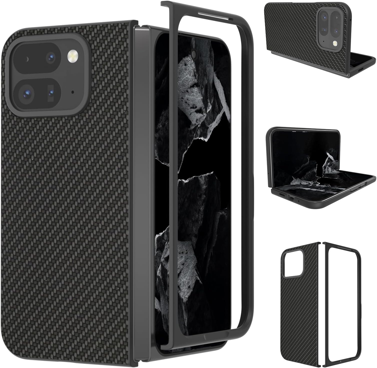 Tuxiweifor Google Pixel 9 Pro Fold Case Tough, Google Pixel Fold 2 2024 Phone Cover | Anti-Fingerprint Carbon Fiber Pattern + Hard PC Lightweight Slim Fit | Anti-Scratch Shockproof Protective -Black