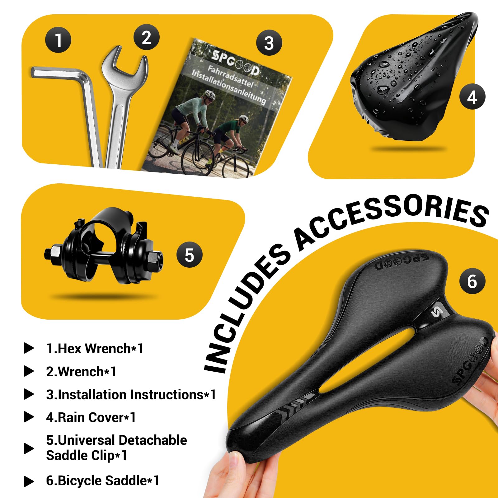 SPGOOD Sella per Bicicletta Gel，Comodo Seggiolino per Bicicletta con Parapioggia e Attrezzi di Montaggio Rapido，per Mountain Bike/BMX/Dirt Bike/Uomo Donna Bambini Nero 27 x 16 cm