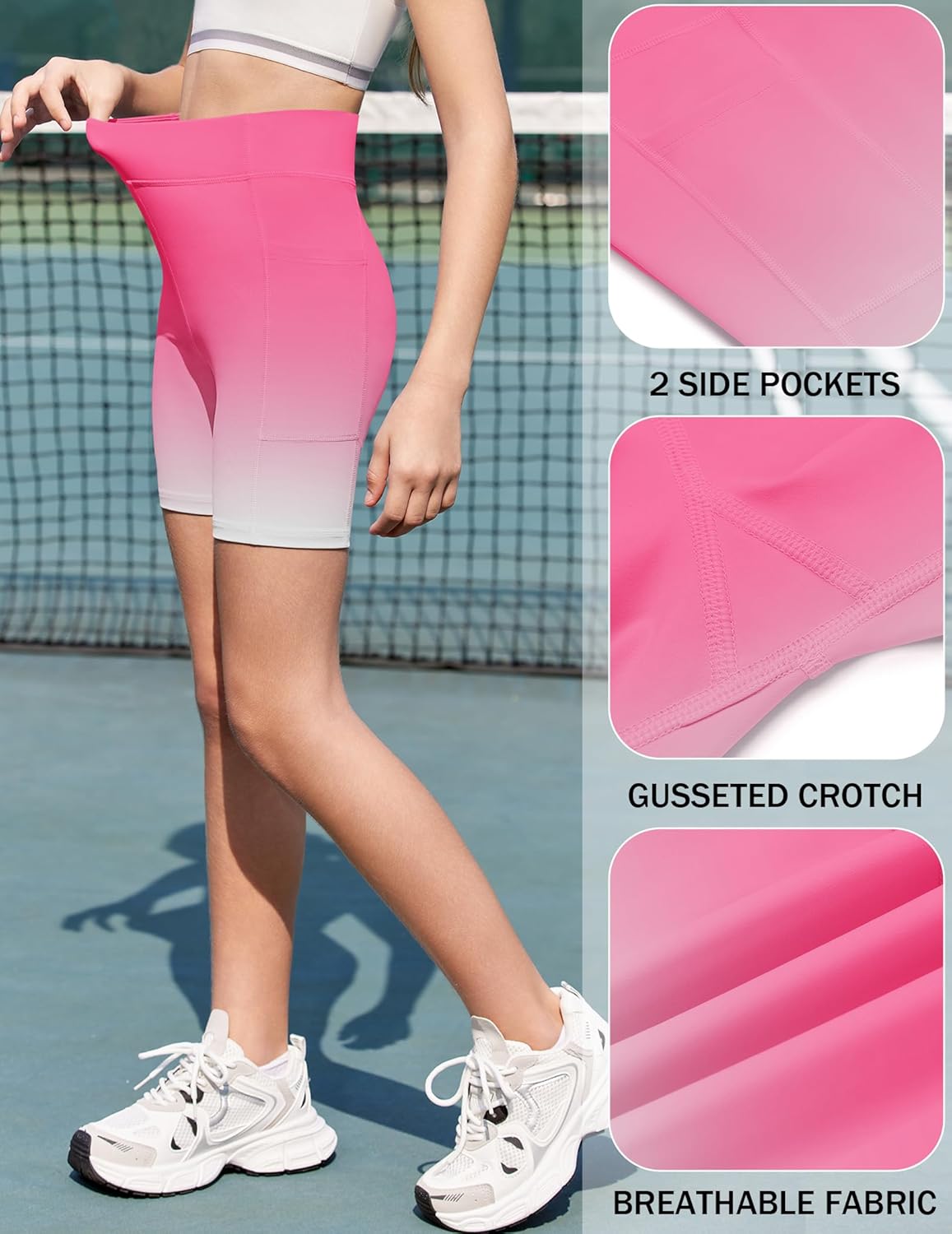 Zaclotre Girls Bike Shorts with Pockets Kids 5" High Waisted Yoga Workout Athletic Running Volleyball Spandex Shorts - Image 6