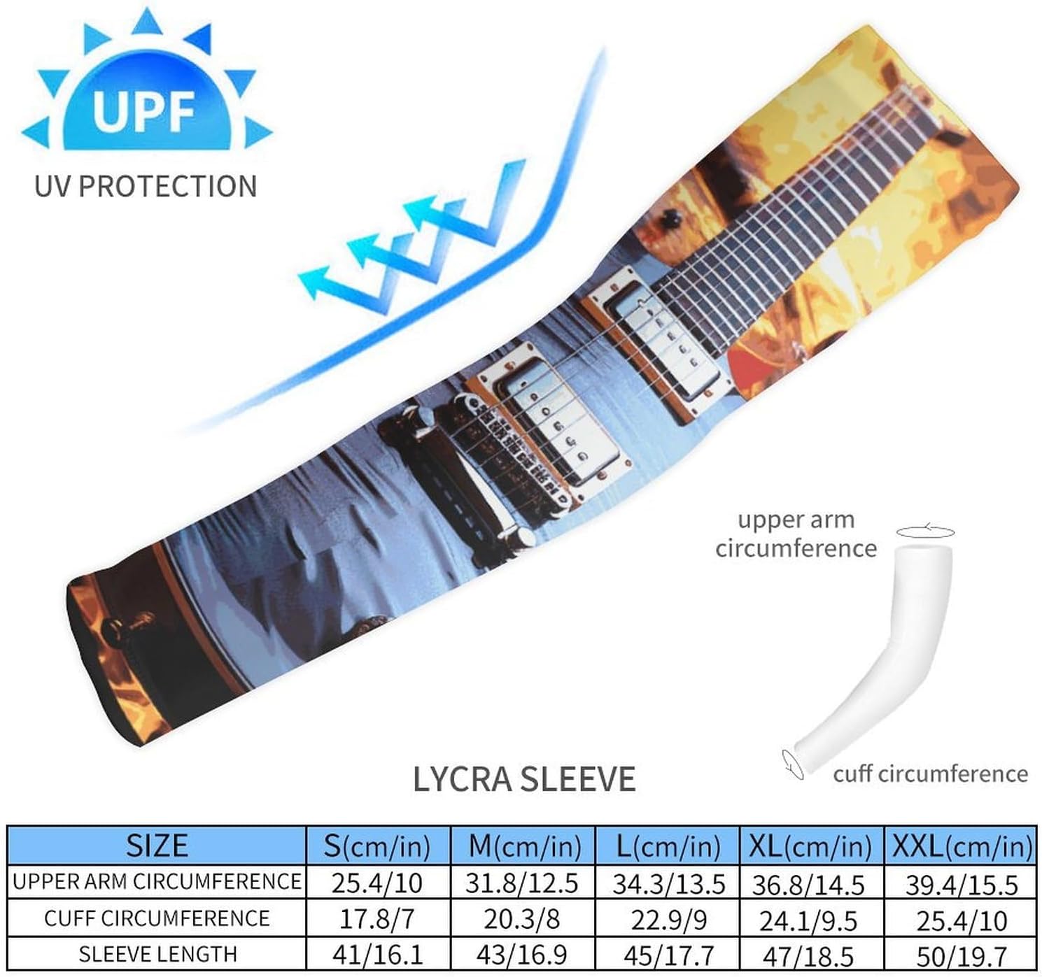 UV Sun Protection Cooling Arm Sleeves XX-Large (xx_l), Compression, Soft | Magic Electric Guitar Music Arm Covers for Sport, Breathable, Tattoo Cover Up, Portable Arm Brace for Women Men