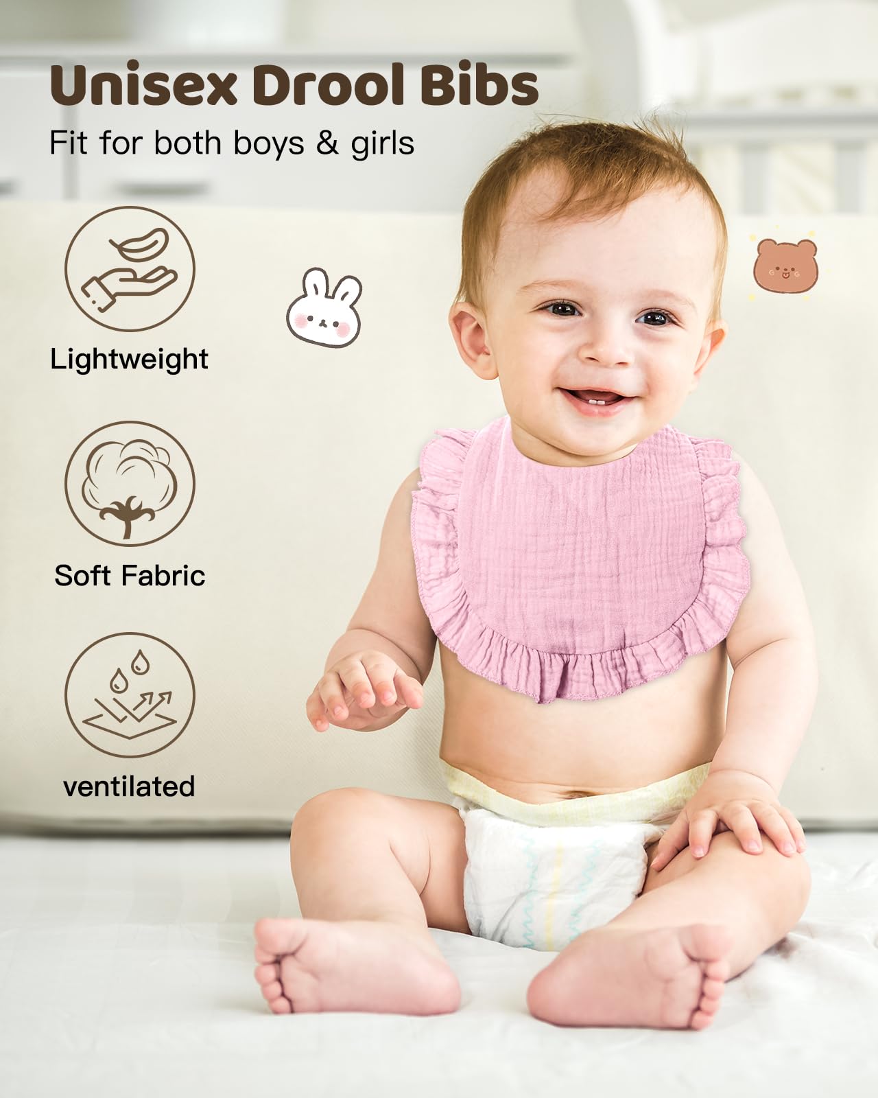 Lictin Bavaglini Neonato-Bavaglini Bambini,set di 4 bavaglini a bandana, 100% cotone, bavaglini morbidi per bambini, adatti per la dentizione dei bambini da 0 a 24 mesi