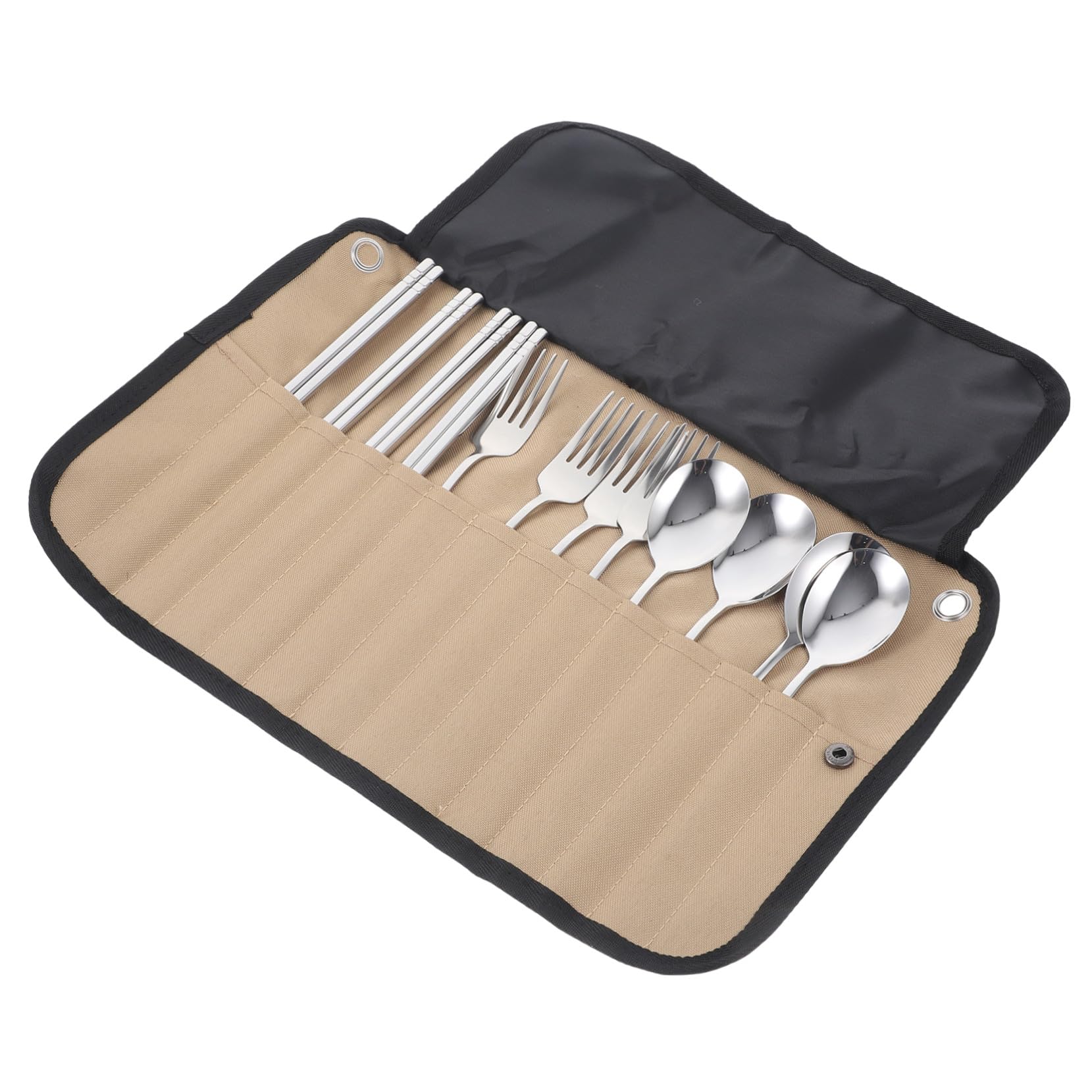 Gatuida Camping Geschirrset mit Bestecktasche Edelstahl Picknickbesteck Satz Tragbares Campingbesteck mit Tasche für Outdoor Picknick Grillen Wandern und Camping