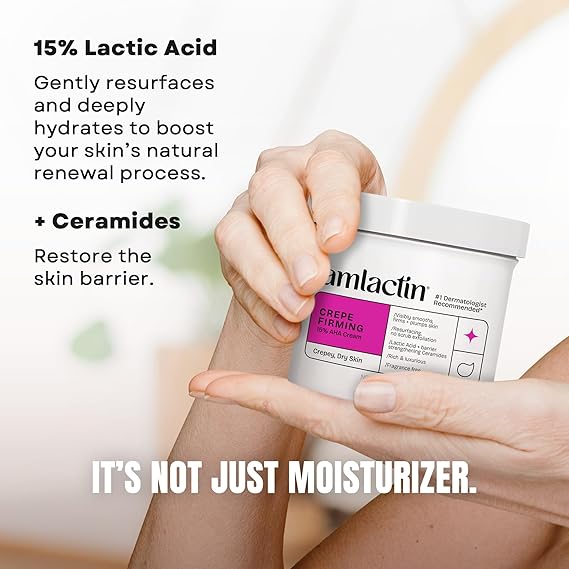 AmLactin Crepe Firming Cream - Therapeutic Skin Tightening Cream for Body No-Scrub Exfoliator and Moisturizer, Skin Care with 15% Lactic Acid AHA, 12 oz (Packaging May Vary)