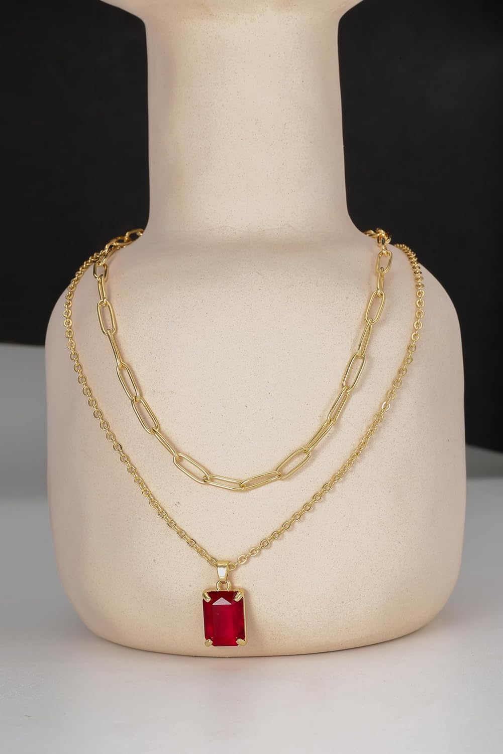 Gold Layered Pendant Necklaces for Women 14k Gold Plated Crystal Choker Necklace Paperclip Rhinestone Necklace Party Prom Jewelry - Image 6