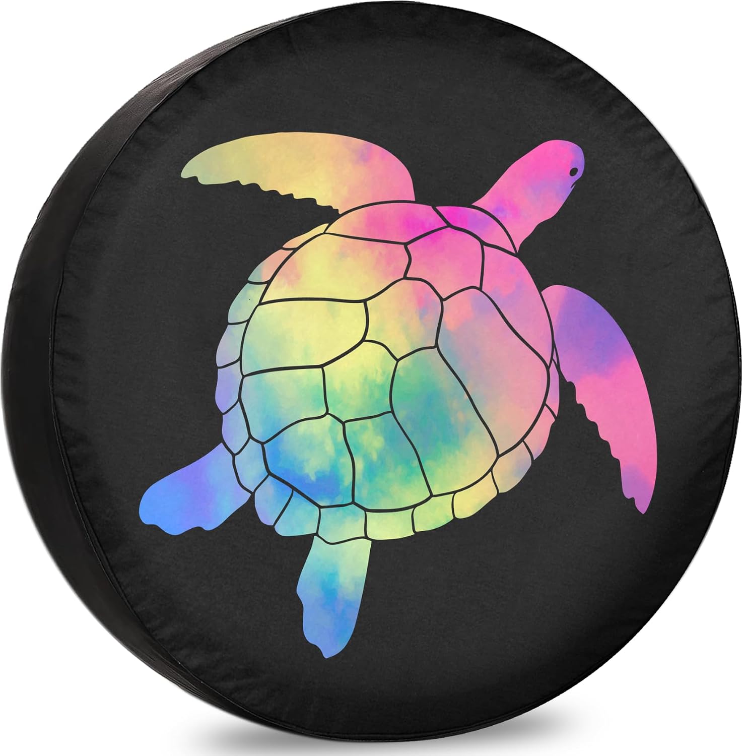 Colorful Sea Turtle Spare RV Tire Cover Funny – Oxford Fabric RV Van Accessories with Weatherproof, UV-Resistant Protection for Backcountry Travel - 13 Inch
